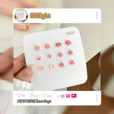 全套六對純銀可愛天天耳環